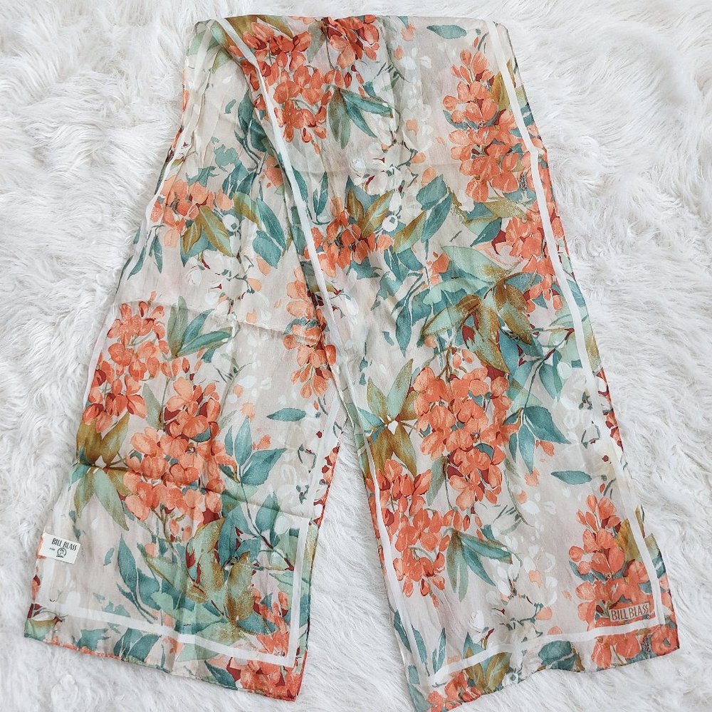 Vintage Bill Blass 100% Silk Multi Colour Floral Scarf Made in Japan